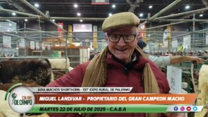 Miguel Ángel Landívar, ícono de la raza Shorthorn, celebra su primer Gran Campeón Macho en la Rural de Palermo a sus 90 años