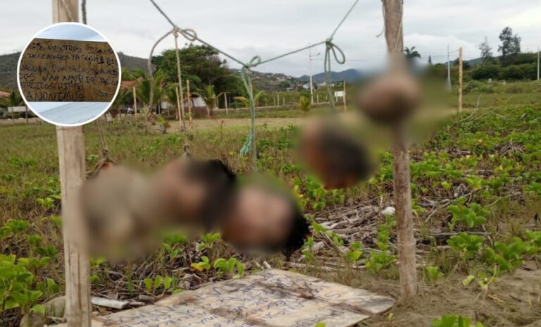 Macabro hallazgo en una playa turística de Ecuador: cinco cabezas humanas colgadas junto a un mensaje narco