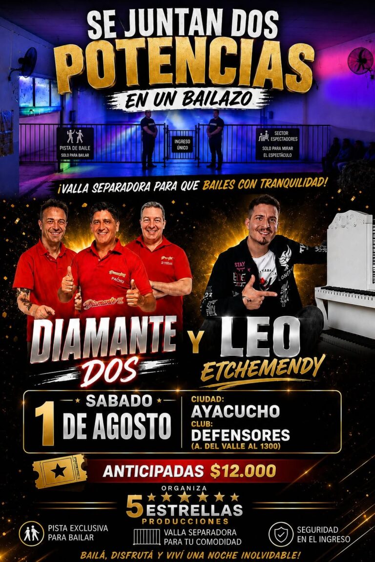 Gran bailazo en Ayacucho: Diamante Dos y Leo Etchemendy compartirán escenario el 1° de agosto